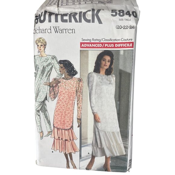 Butterick 5840 Richard Warren Sewing Pattern 20-22-24 Tunic Dress Downton UNCUT - Picture 1 of 6